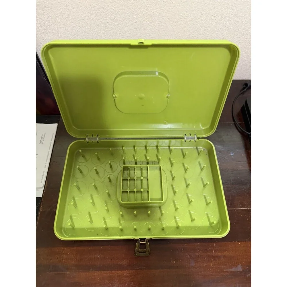 Vintage Wilson Wil-Hold Thread Box Avocado Green Sewing Organizer Caddy Storage